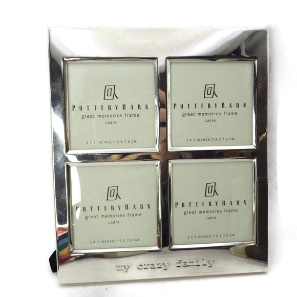 Pottery Barn 4-Photo Frame/ Silver Plated/ My Crazy Family - Picture 1 of 6